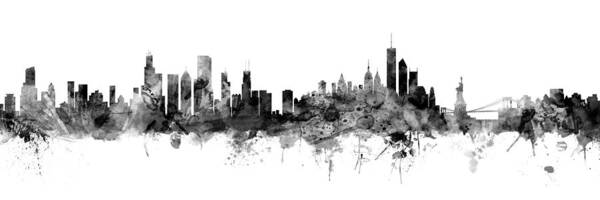 United States Poster featuring the digital art Chicago and New York City Skylines Mashup by Michael Tompsett