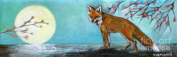Fox Poster featuring the painting Foxxy Moon by Manami Lingerfelt