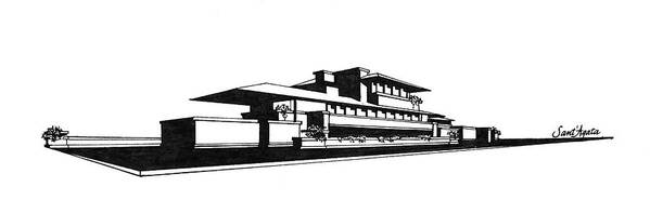 Frank Poster featuring the drawing Frank Lloyd Wright's Robie House by Frank SantAgata