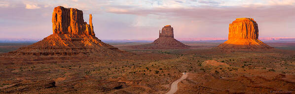 Monument Valley Poster featuring the photograph Monument Valley Sunset Panorama by Richard Sandlant