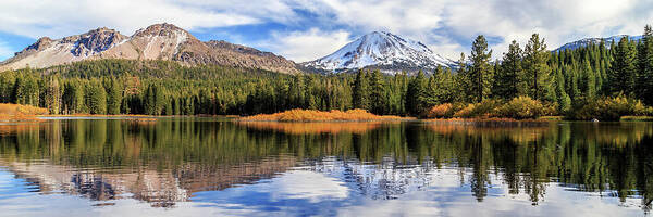 Mount Lassen Poster featuring the photograph Mount Lassen Reflections Panorama by James Eddy