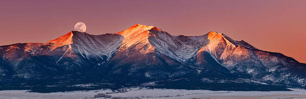 Pano Poster featuring the photograph Mount Princeton Moonset at Sunrise by Darren White