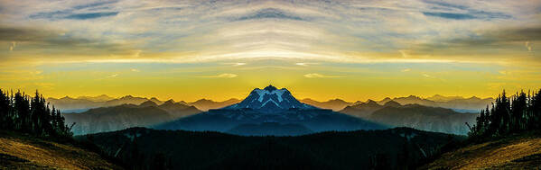 Hike Poster featuring the digital art Mount Shuksan Sunrise Reflection 2 by Pelo Blanco Photo