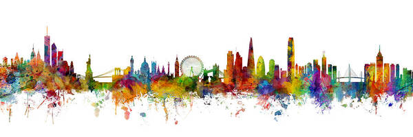 Hong Kong Poster featuring the digital art New York, London and Hong Kong Skyline Mashup by Michael Tompsett