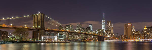 Architecture Poster featuring the photograph New York Skyline - Brooklyn Bridge Panorama - 3 by Christian Tuk