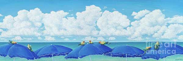 Beach Umbrellas Poster featuring the painting Not So Shady Characters by Elisabeth Sullivan