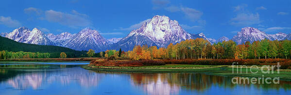 Dave Welling Poster featuring the photograph Panoramic Autumn Morning Oxbow Bend Grand Tetons National Park by Dave Welling