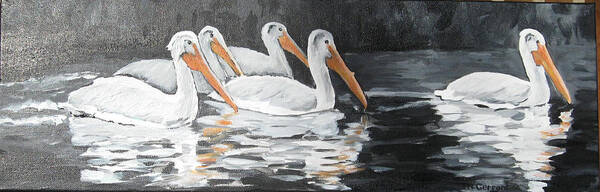 Pelicans Poster featuring the painting Pelican Formation by Naomi Gerrard