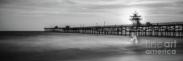 2017 Poster featuring the photograph San Clemente Pier Sunset Black and White Panorama by Paul Velgos