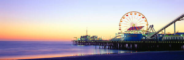 Photography Poster featuring the photograph Santa Monica Pier At Sunset, California by Panoramic Images