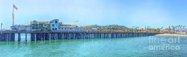 American Flag; California; Santa Barbara; Stearns Wharf; Beach; Blue; Green; Joe Lach; Pacific Ocean; Panorama; Panoramic; Pier Poster featuring the photograph Stearns Wharf by Joe Lach