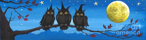 Print Poster featuring the painting Three Owlwitches by Margaryta Yermolayeva