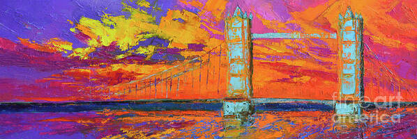 Tower Bridge Colorful Painting Poster featuring the painting Tower Bridge Colorful painting, under vibrant Sunset by Patricia Awapara