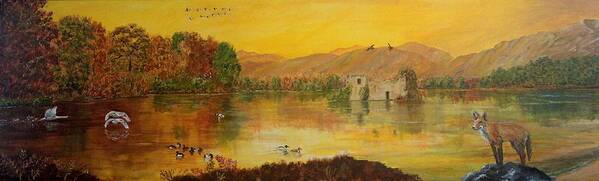 Loch Poster featuring the painting Basil of the Loch in autumn by David Capon