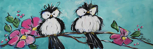 Birds Poster featuring the painting Chickadee Twins by Terri Einer