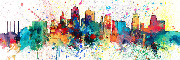 Kansas City Poster featuring the digital art Kansas City Missouri Skyline Panoramic Spash by Michael Tompsett