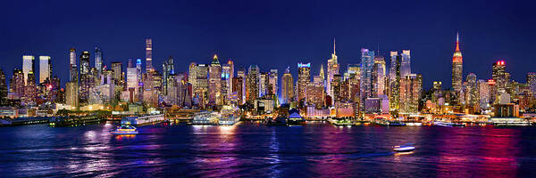 New York City Skyline At Night Poster featuring the photograph New York City NYC Midtown Manhattan at Night by Jon Holiday