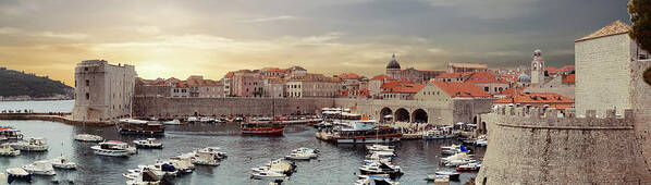 Croatia Poster featuring the photograph Panorama of the port of the old city of Dubrovnik by Steve Estvanik