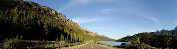 Panoramic Poster featuring the photograph Panorama Road With Mountains, Forests by Saturated