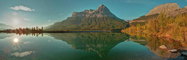 Tranquility Poster featuring the photograph Sun Rises Above Mountain Lake, Autumn by Ascentxmedia