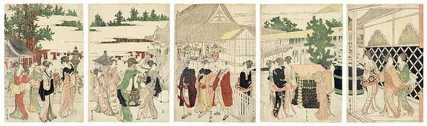 Utagawa Toyokuni (1769-1825) And Utagawa Toyohiro (1773-1828) Horinouchi Myohoji Eho Meiri No Zu (new Year’s Pilgrimage To Myohoji Temple In Horinouchi) Poster featuring the painting Utagawa Toyokuni #3 by Artistic Rifki