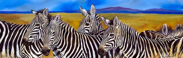Zebra Poster featuring the painting A Fine Line by R J Marchand