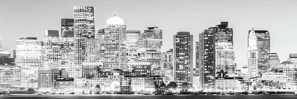 2014 Poster featuring the photograph Boston Skyline Cityscape at Night Black and White Panorama by Paul Velgos