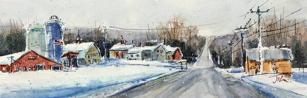 Landscape Poster featuring the painting Cody Farm in Winter by Judith Levins