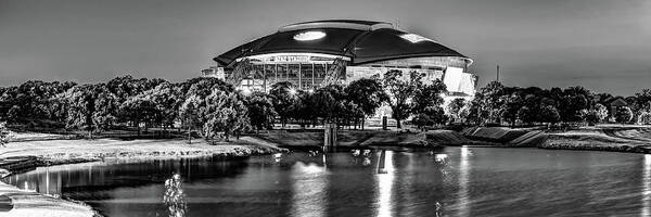 Dallas Football Poster featuring the photograph Texas Football Stadium Panorama - Black And White by Gregory Ballos