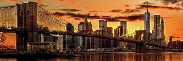 New York City Poster featuring the photograph Fiery Sunset Over Manhattan by Az Jackson