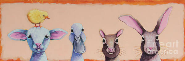 Lamb Poster featuring the painting The five of us by Lucia Stewart