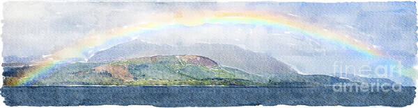 Arran Poster featuring the digital art Rainbow over the Isle of Arran by Liz Leyden