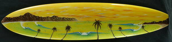 Sunsetonasurfboard Poster featuring the painting Sunset on a Surfboard by Paul Carter