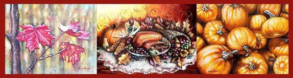Thanksgiving Poster featuring the painting Thanksgiving Autumnal Collage by Shana Rowe Jackson