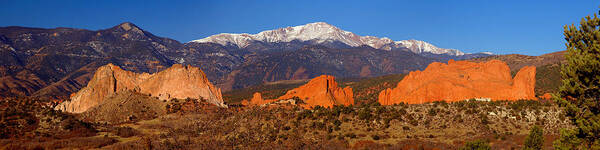 Pike's Peak Poster featuring the photograph Pike's Peak and Garden of the Gods #1 by Jon Holiday