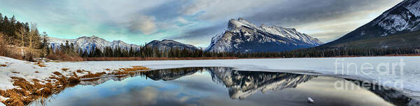 Mt Rundle Poster featuring the photograph Mt Rundle Reflection Panorama by Adam Jewell