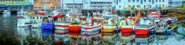 Boats Poster featuring the photograph Line Up of Fishing Boats by Debra and Dave Vanderlaan