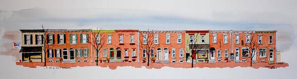 Watercolor Poster featuring the painting A bit of Scott Street 7x30 by William Renzulli