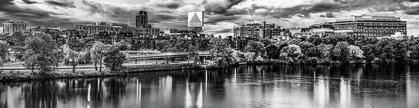 Boston Panorama Poster featuring the photograph Charles River Black and White Panorama - Boston Massachusetts by Gregory Ballos