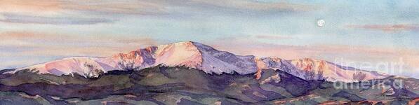 Pikes Peak Poster featuring the painting Sunrise on the Peak by Lorraine Watry