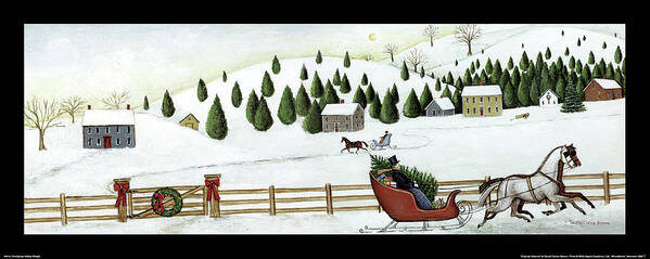 Black Poster featuring the painting Christmas Valley Sleigh #1 by David Carter Brown