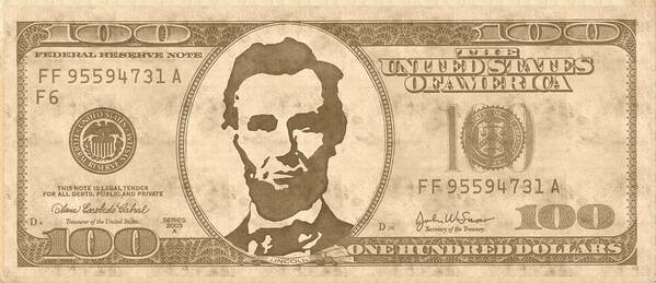 Vintage Dollar Bill Poster featuring the painting Abraham Lincoln 2 digital art by Georgeta Blanaru