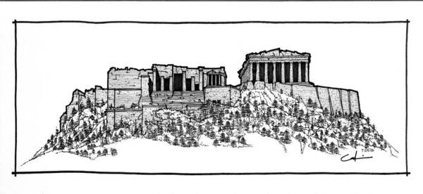 Sketch Poster featuring the drawing Acropolis of Athens by Calvin Durham