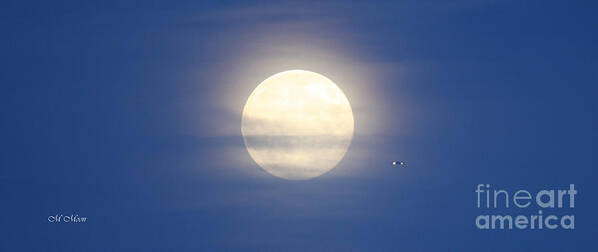 Airplane Poster featuring the photograph Airplane Flying Into Full Moon by Tap On Photo