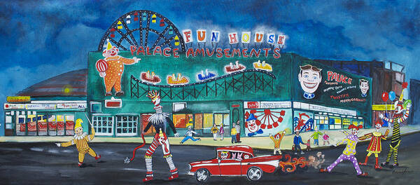 Asbury Park Art Poster featuring the painting Clown Parade at the Palace by Patricia Arroyo