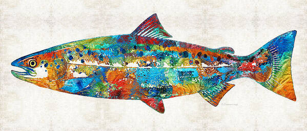 Salmon Poster featuring the painting Fish Art Print - Colorful Salmon - By Sharon Cummings by Sharon Cummings