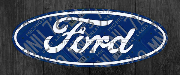 Ford Poster featuring the mixed media Ford Motor Company Retro Logo License Plate Art by Design Turnpike