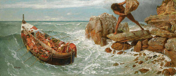 Arnold Boecklin Poster featuring the painting Odysseus and Polyphemus by Arnold Boecklin