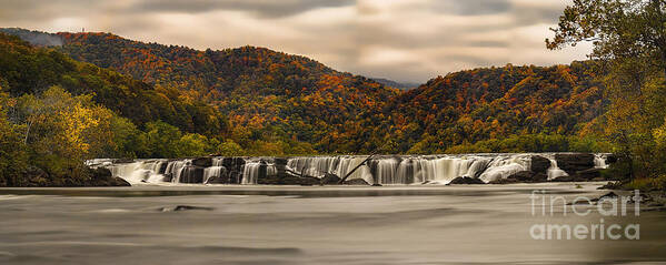 Sandstone Falls Poster featuring the photograph panoramic of Sandstone Falls in the Fall by Dan Friend