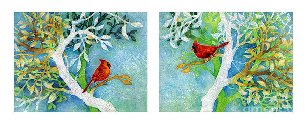 Northern Cardinal Poster featuring the painting Sweet Memories Diptych by Hailey E Herrera